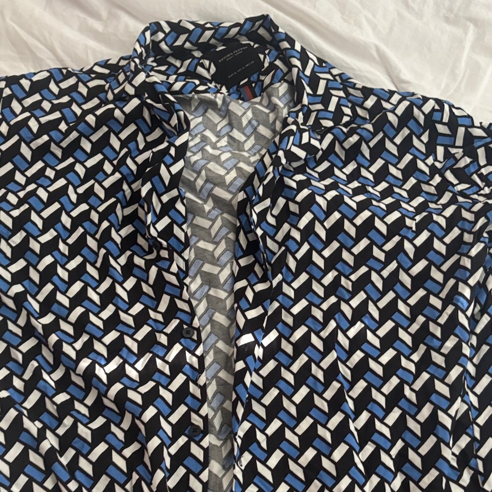 Denim & Flower Geometric Blue and Black Casual Button Down Shirt